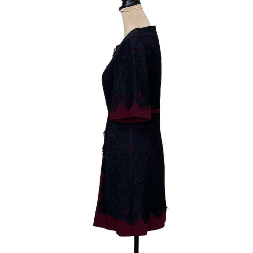 Gianni Bini Fit-and-Flare Burgundy Dress with Black Lace Overlay - Picture 2 of 9